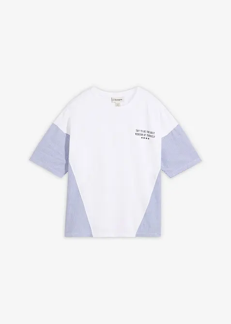 Oversize-Shirt aus Material-Mix in weiß von vorne - bonprix