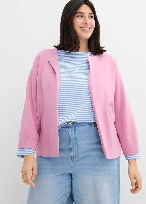 Scuba-Jacke aus softem Viskose-Mix in rosa von vorne (im Anschnitt) - bonprix