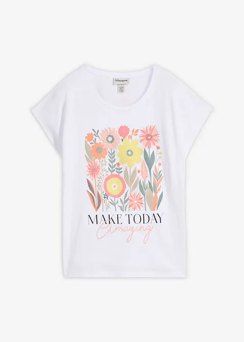 T-Shirt aus reiner Baumwolle in weiß von vorne - bonprix