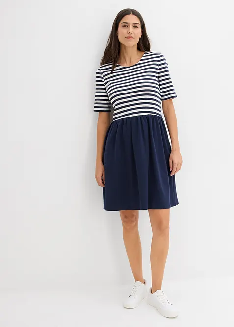 Shirtkleid aus reiner Baumwolle in blau von vorne (Totalaufnahme) - bonprix