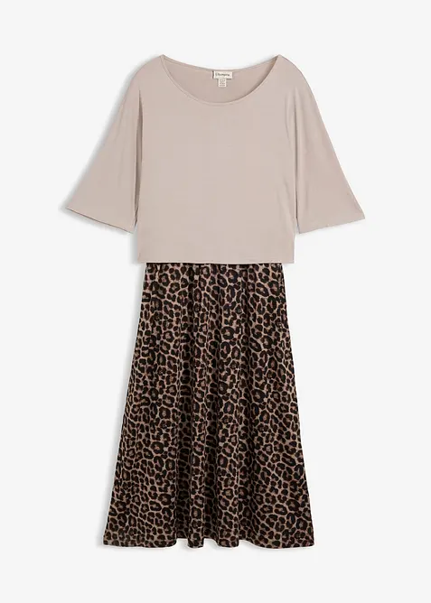 Shirt Kleid aus fließendem Viskose-Elasthan-Mix in grau von vorne - bonprix