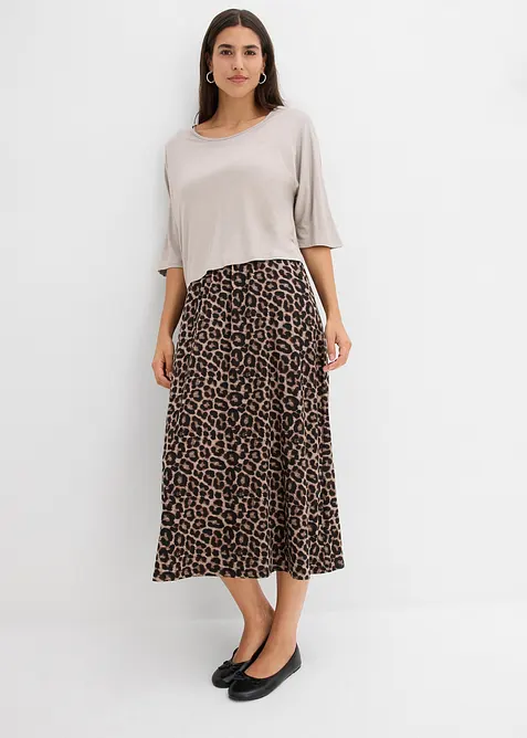 Shirt Kleid aus fließendem Viskose-Elasthan-Mix in grau von vorne (Totalaufnahme) - bonprix