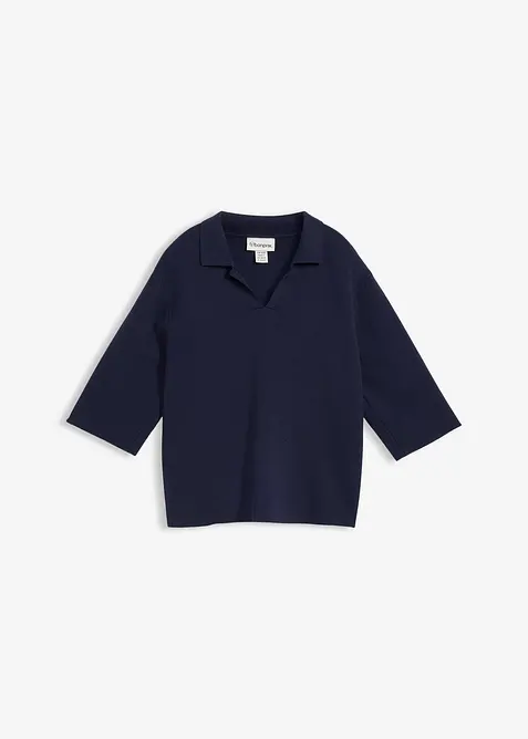 Polo-Strickshirt aus Baumwoll-Mix in blau von vorne - bonprix
