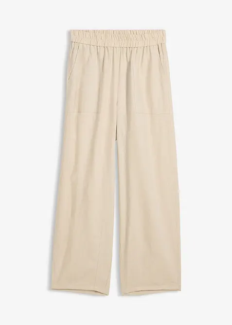 Barrel-Hose aus leichtem Leinen-Viskose-Mix in beige von vorne - bonprix