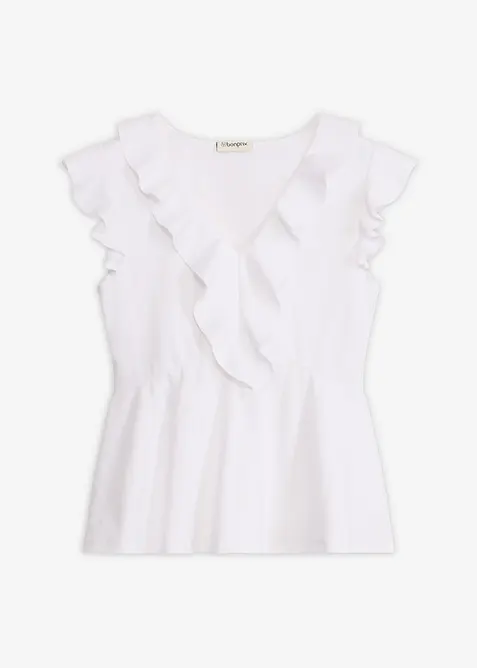 Shirt mit Volants in weiß von vorne - bonprix