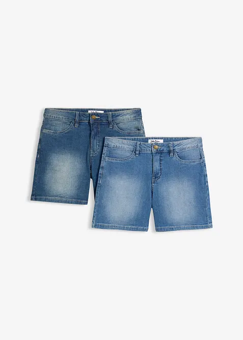 Jeans-Shorts Slim Fit Mid Waist (2er Pack) in blau von vorne - bonprix