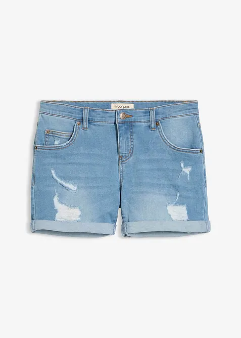 Jeansshorts Mid Waist mit Destroy- Effekten in blau von vorne - bonprix