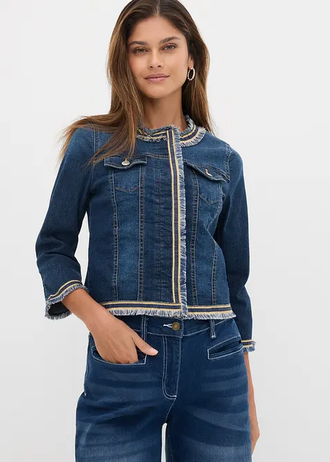 Jeansjacke mit Fransen in blau von vorne (im Anschnitt) - bonprix