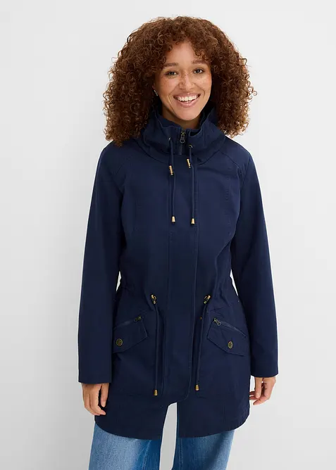 Baumwoll-Kurzparka mit Stehkragen, talliert in blau von vorne (im Anschnitt) - bonprix