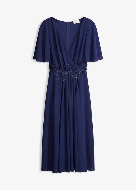Cocktailkleid mit Spitzen-Applikation in blau von vorne - bonprix