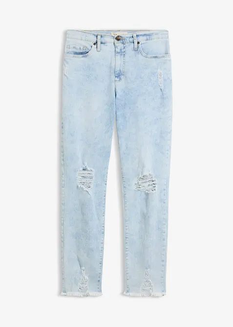 Mom-Jeans High Waist mit Destroy-Effekten in blau von vorne - bonprix