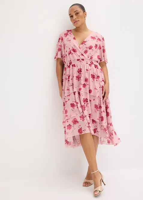 Midikleid aus softem Mesh in rosa von vorne (Totalaufnahme) - bonprix