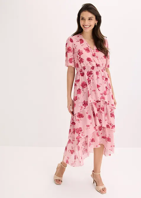 Midikleid aus softem Mesh in rosa von vorne (Totalaufnahme) - bonprix