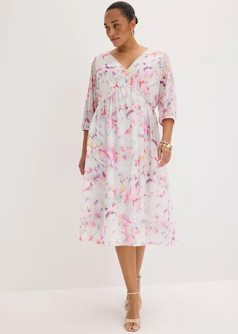 Jerseykleid aus zartem Mesh	 in weiß von vorne (Totalaufnahme) - bonprix