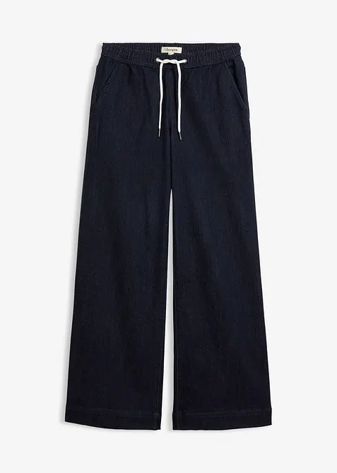 Wide-Leg-Jeans Mid Waist, Bequembund in blau von vorne - bonprix