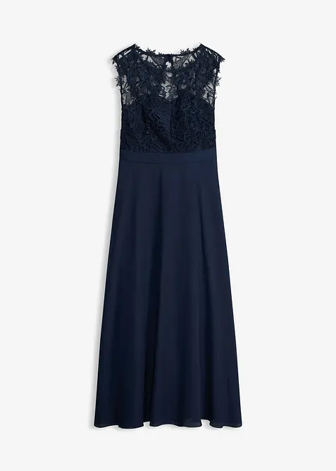 Maxikleid mit Spitze in blau von vorne - bonprix