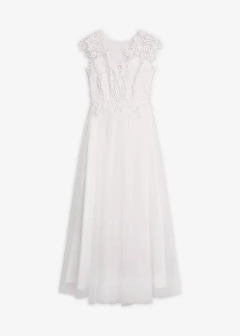Brautkleid aus zartem Tüll mit Spitze in weiß von vorne - bonprix