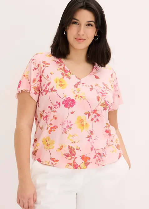 Shirt mit Blüten Print in rosa von vorne (im Anschnitt) - bonprix