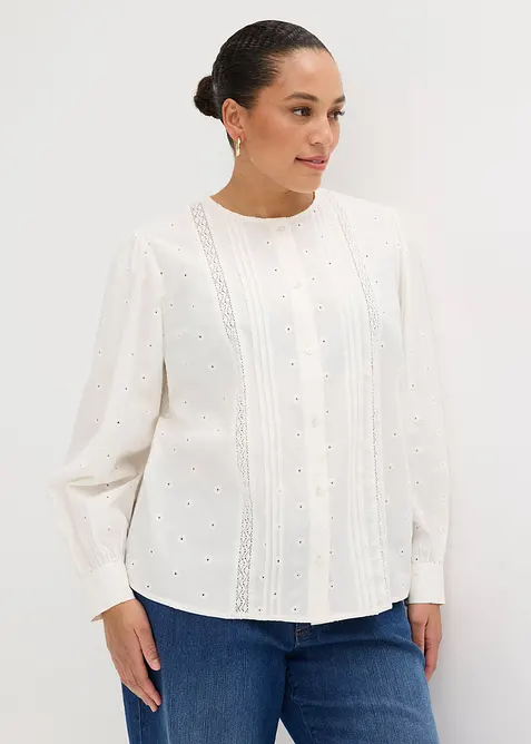 Bluse aus griffigem Popeline in weiß von vorne (im Anschnitt) - bonprix