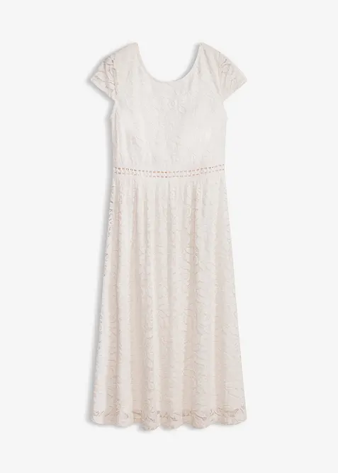 Spitzenkleid mit Häkel-Einsatz in der Taille in weiß von vorne - bonprix