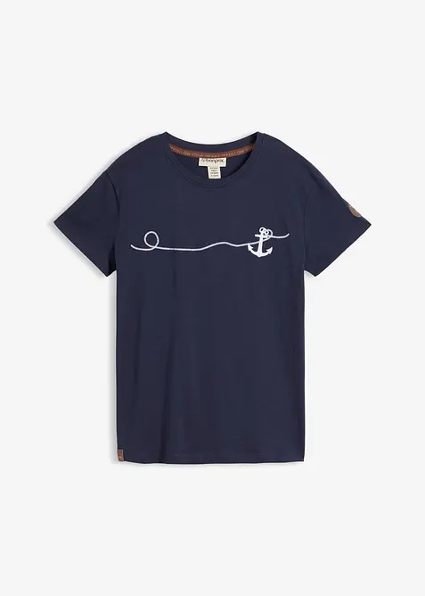 Besticktes T-Shirt in blau von vorne - bonprix