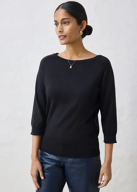 Feinstrickpullover aus feinem Seiden-Mix in schwarz von vorne (im Anschnitt) - bonprix