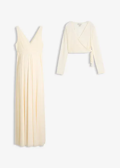 Umstands-Hochzeitskleid mit Wickeljacke und Stillfunktion (2-teiliges Set) in weiß von vorne - bonprix