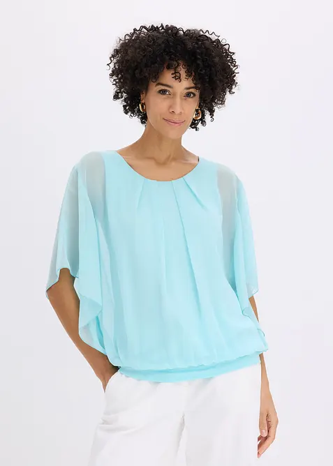 Chiffonbluse mit Fledermausärmel in blau von vorne (im Anschnitt) - bonprix