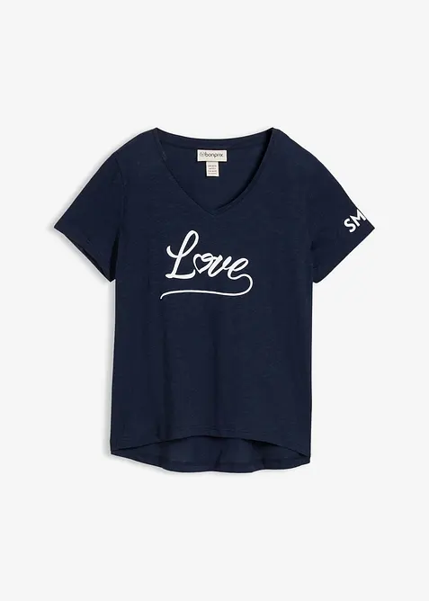 T-Shirt aus reiner Bio-Baumwolle in leicht strukturierter Qualität in blau von vorne - bonprix