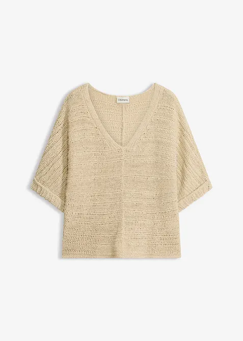 Grobstrick-Pullover in Bändchengarn in beige von vorne - bonprix