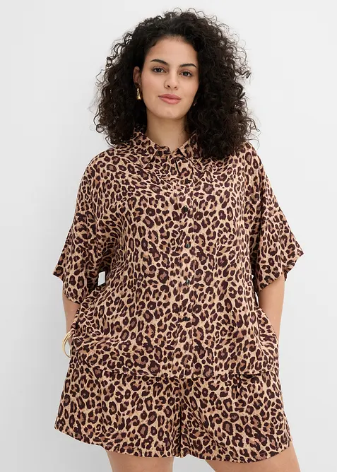 Hemdbluse aus fließender Viskose in beige von vorne (im Anschnitt) - bonprix