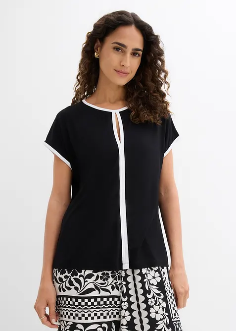 Shirt mit Piping in schwarz von vorne (im Anschnitt) - bonprix