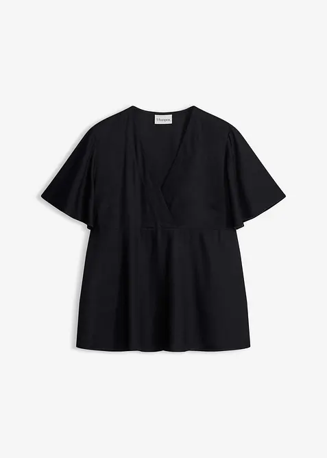 Kimono-Bluse aus fließender Viskose in schwarz von vorne - bonprix