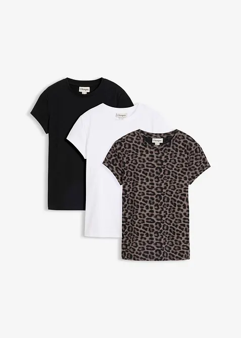 Shirt (3er Pack) aus Baumwoll-Elasthan-Mix in weiß von vorne - bonprix