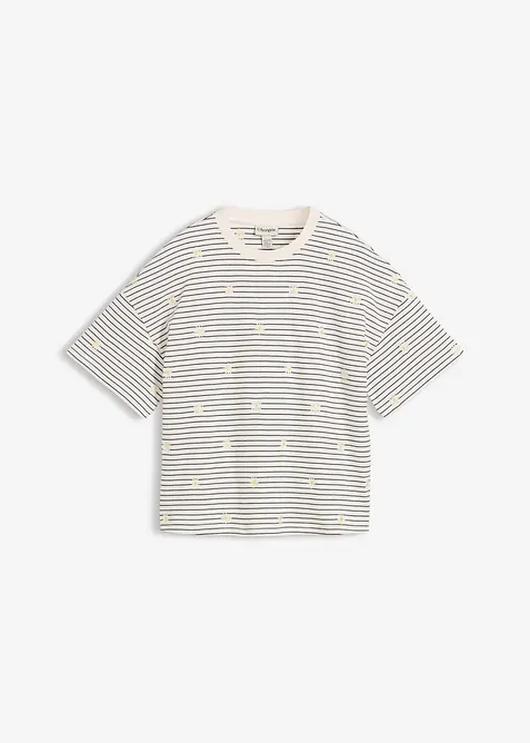 Gestreiftes T-Shirt aus schwerer Baumwolle in weiß von vorne - bonprix