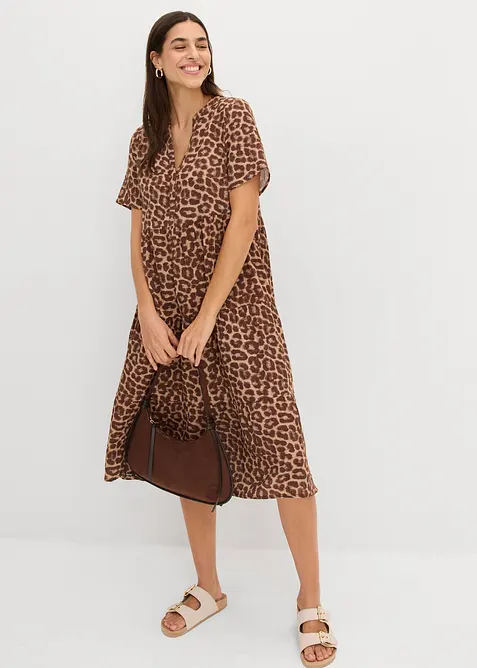 Musselin-Tunika-Kleid aus reiner Baumwolle in braun im Look von vorne (Totalaufnahme) - bonprix