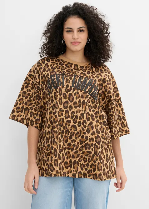 Oversize-Shirt aus reiner Bio-Baumwolle in beige von vorne (im Anschnitt) - bonprix