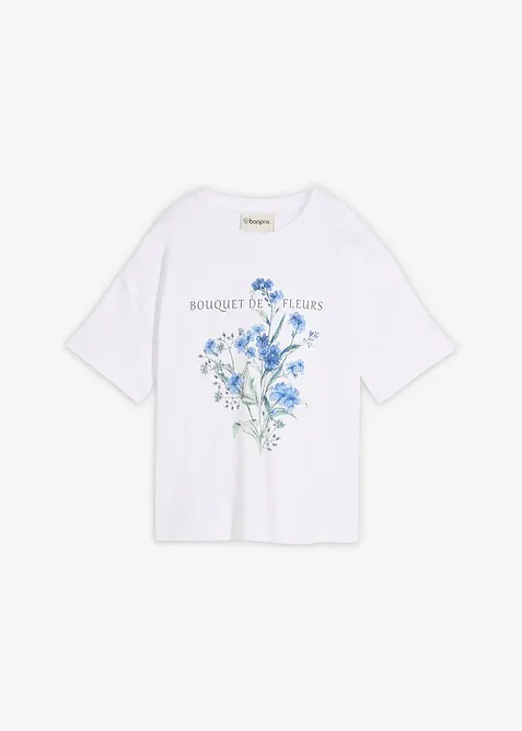 Lockeres T-Shirt aus schwerer Bio-Baumwolle in weiß von vorne - bonprix