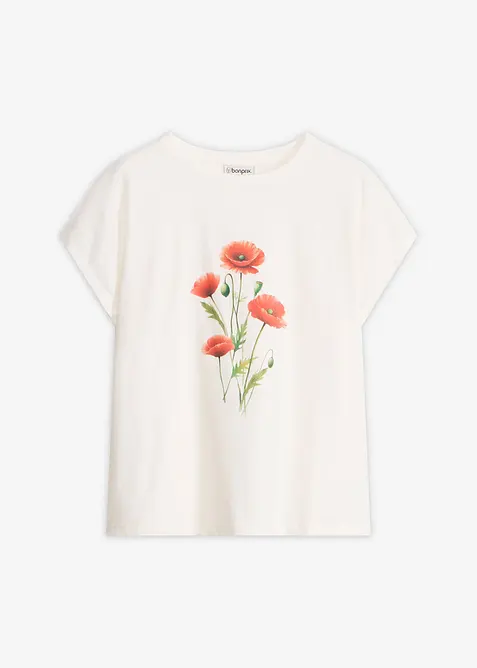 Shirt aus elastischem Baumwoll-Mix in weiß von vorne - bonprix