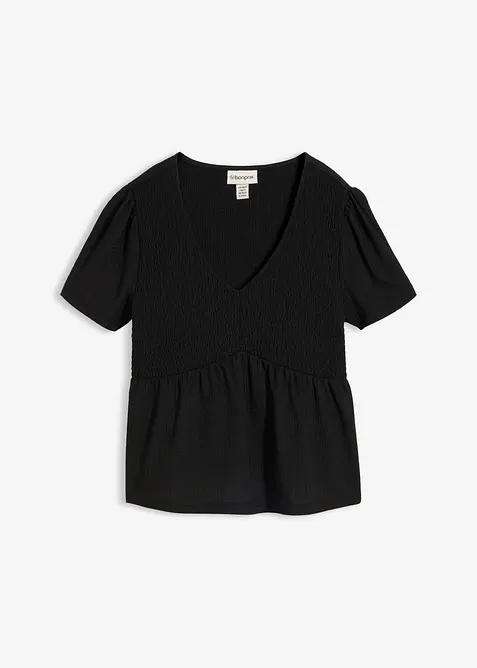 Shirt aus strukturiertem Crêpe in schwarz von vorne - bonprix