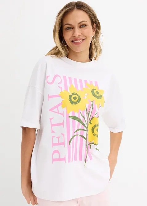 Oversize-Shirt aus reiner Bio-Baumwolle in weiß von vorne (im Anschnitt) - bonprix