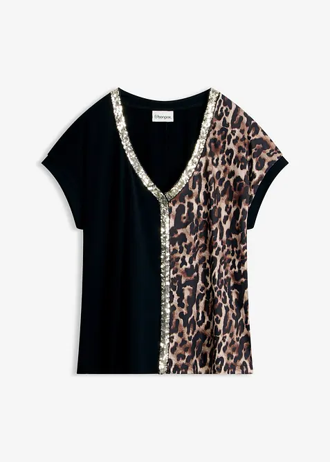 Shirt mit Pailletten in schwarz von vorne - bonprix