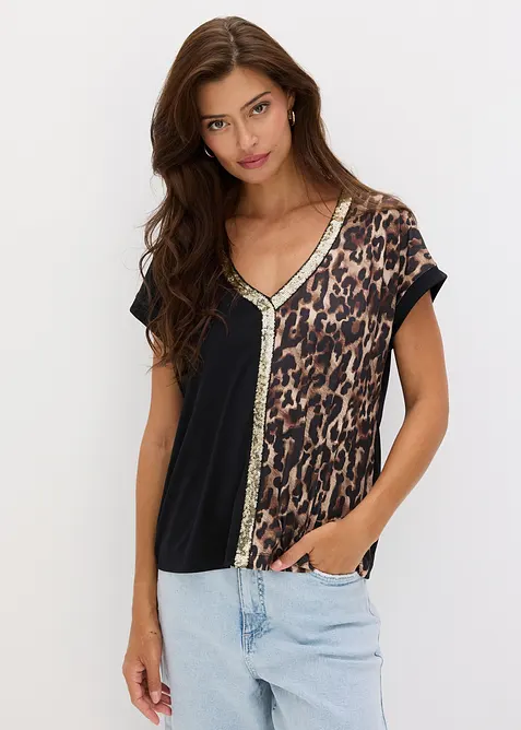 Shirt mit Pailletten in schwarz von vorne (im Anschnitt) - bonprix