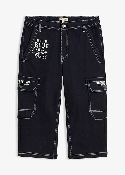 3/4-Cargo-Jeans mit Dehnbund, Regular Fit in blau von vorne - bonprix