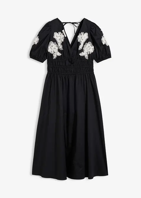 Midikleid mit Stickerei in schwarz von vorne - bonprix
