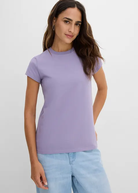 T-Shirt aus Bio-Baumwoll-Mix (3er Pack) in lila von vorne (im Anschnitt) - bonprix