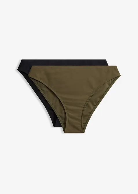Bikinihose mit hohem Beinausschnitt (2er Pack) in schwarz von vorne - bonprix