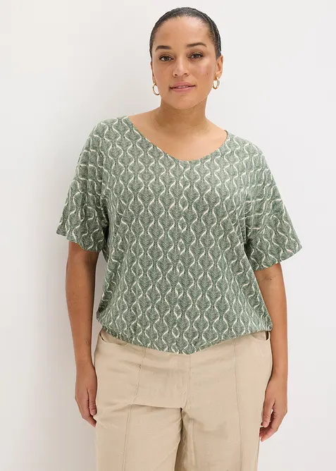 Oversize-Shirt aus softem Viskose- Mix in beige von vorne (im Anschnitt) - bonprix