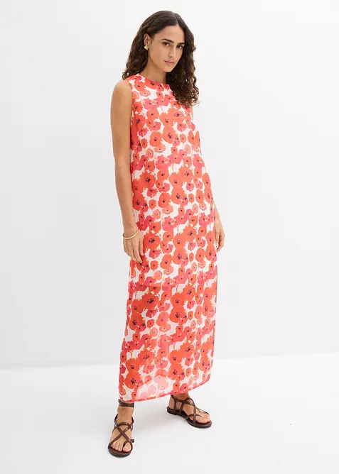 Langes Chiffonkleid in weiß von vorne (Totalaufnahme) - bonprix