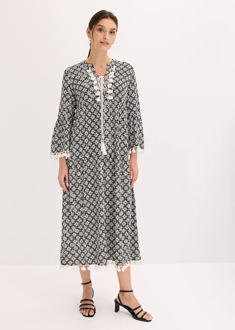 Tunika-Kleid aus fließender Viskose in schwarz von vorne (Totalaufnahme) - bonprix